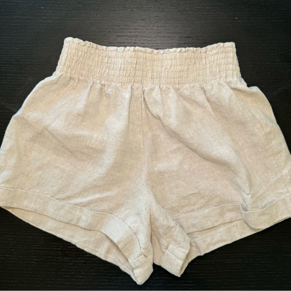Reformation Womens Linen Shorts High Rise Wide Elastic Waist Pull-On Tan XS